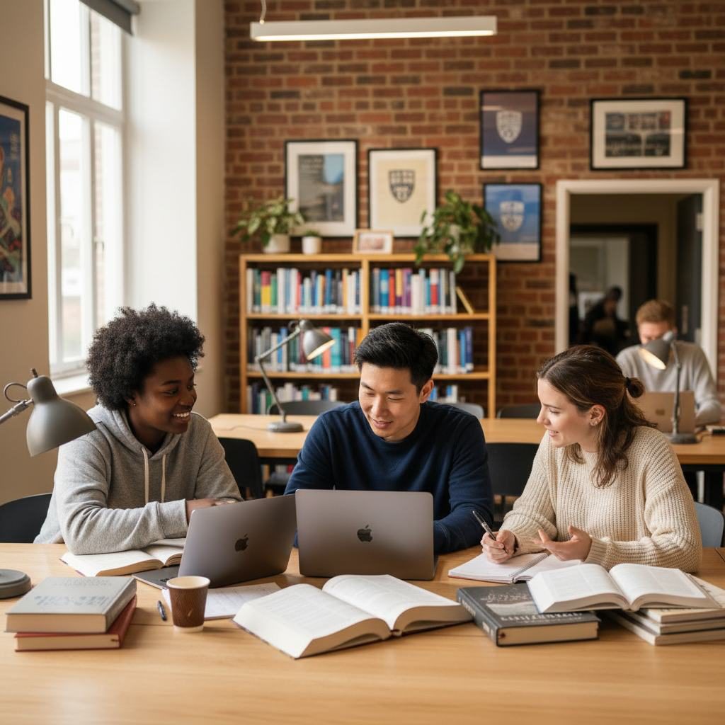 Students revising for the UKMLA in a library